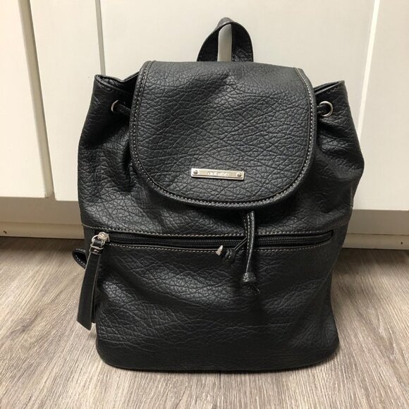Nine West Black Vegan Leather Mini Backpack Y2K Adjustable Straps Small Bookbag - Picture 2 of 13